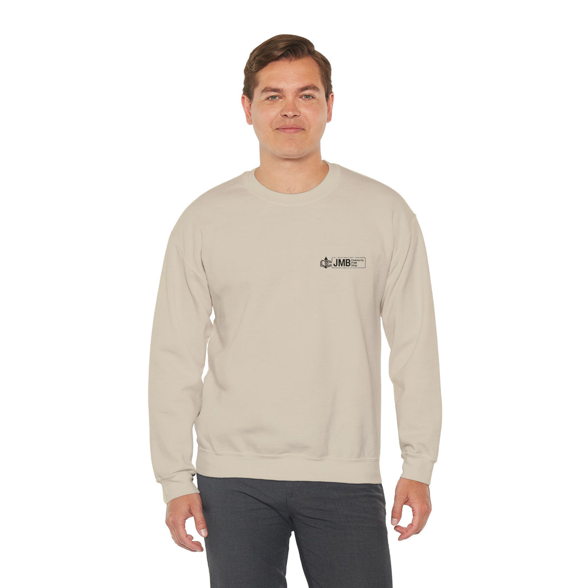 JMB Community Print Shop Embroidered Crewneck Sweatshirt — Logo Chest Design