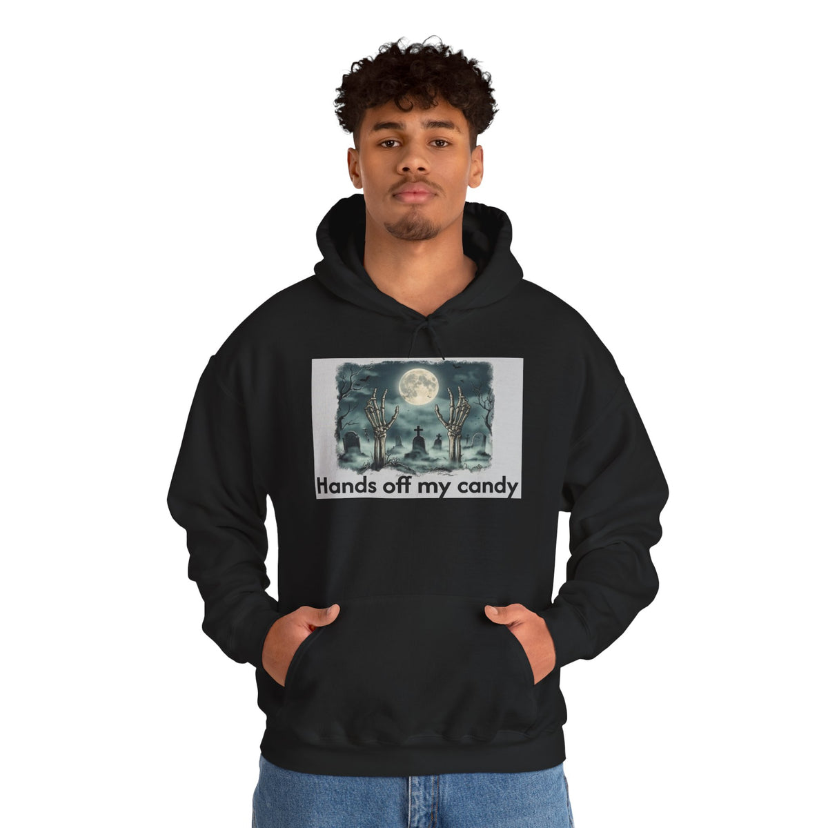 Hoodie — 'Hands Off My Candy' Halloween Moonlit Graveyard Graphic