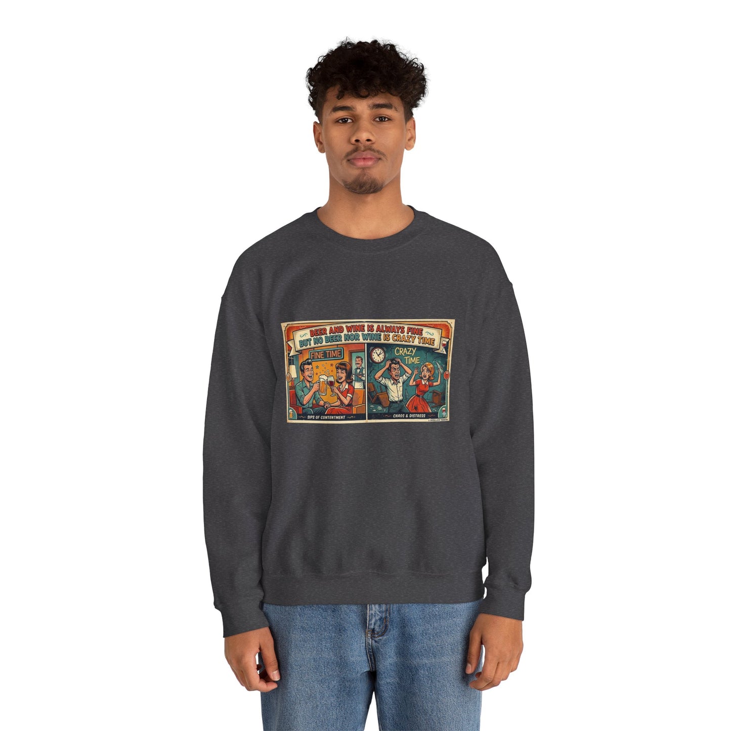 Retro Comic Beer and Wine Crewneck Sweatshirt — Vintage Arcade Pop Art Graphic