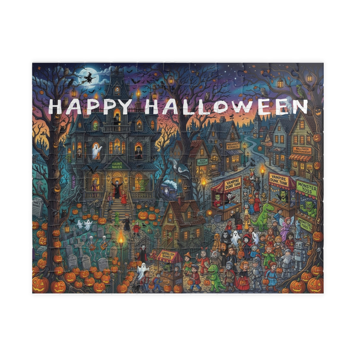Happy Halloween Haunted House Puzzle – Spooky Pumpkin Patch Jigsaw (110–1014 pcs)