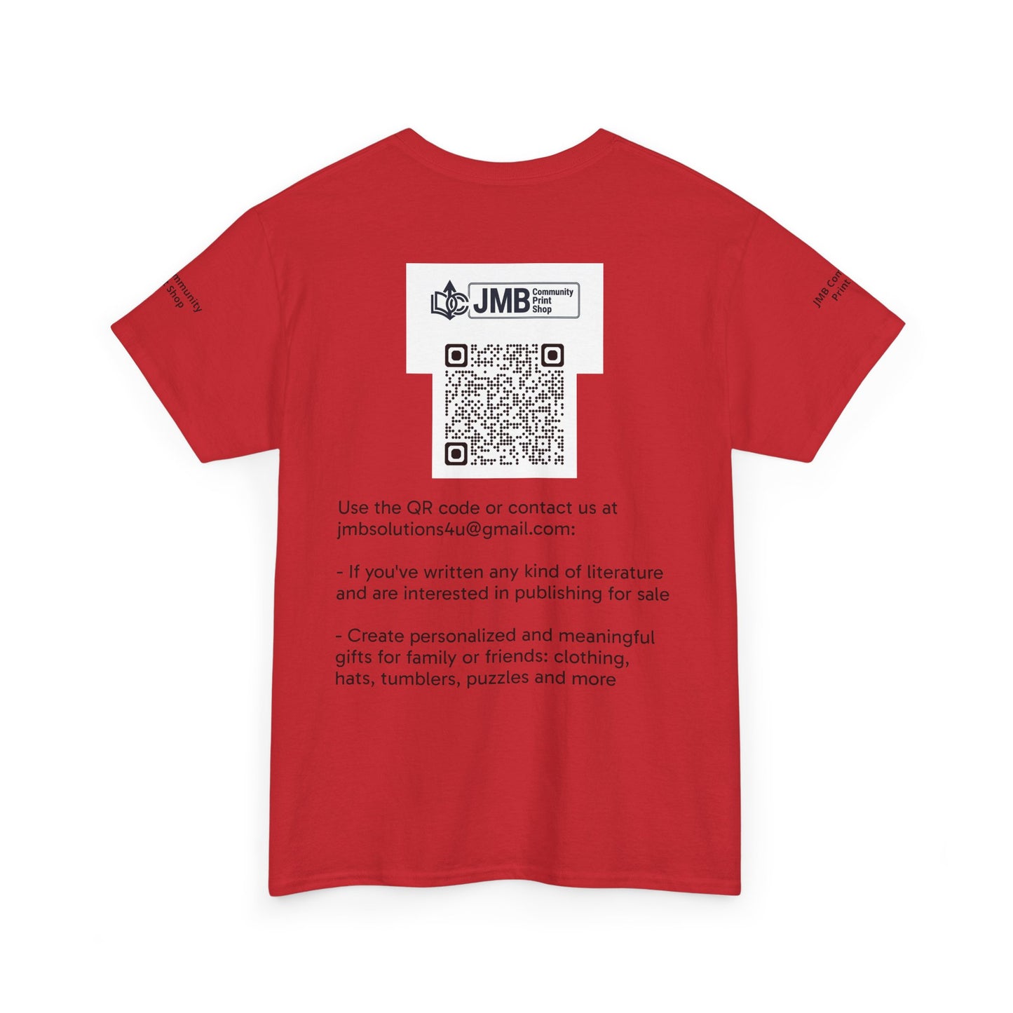 JMB Community Print Shop Logo Tee — Personalized Print & New Authors Promotional T‑Shirt