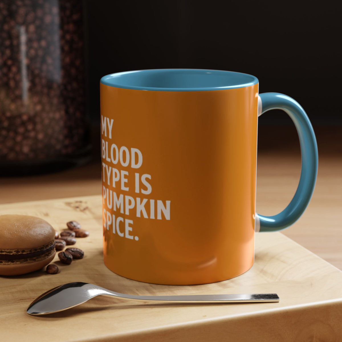Pumpkin Spice Skull Coffee Mug — “My Blood Type Is Pumpkin Spice” Accent Mug