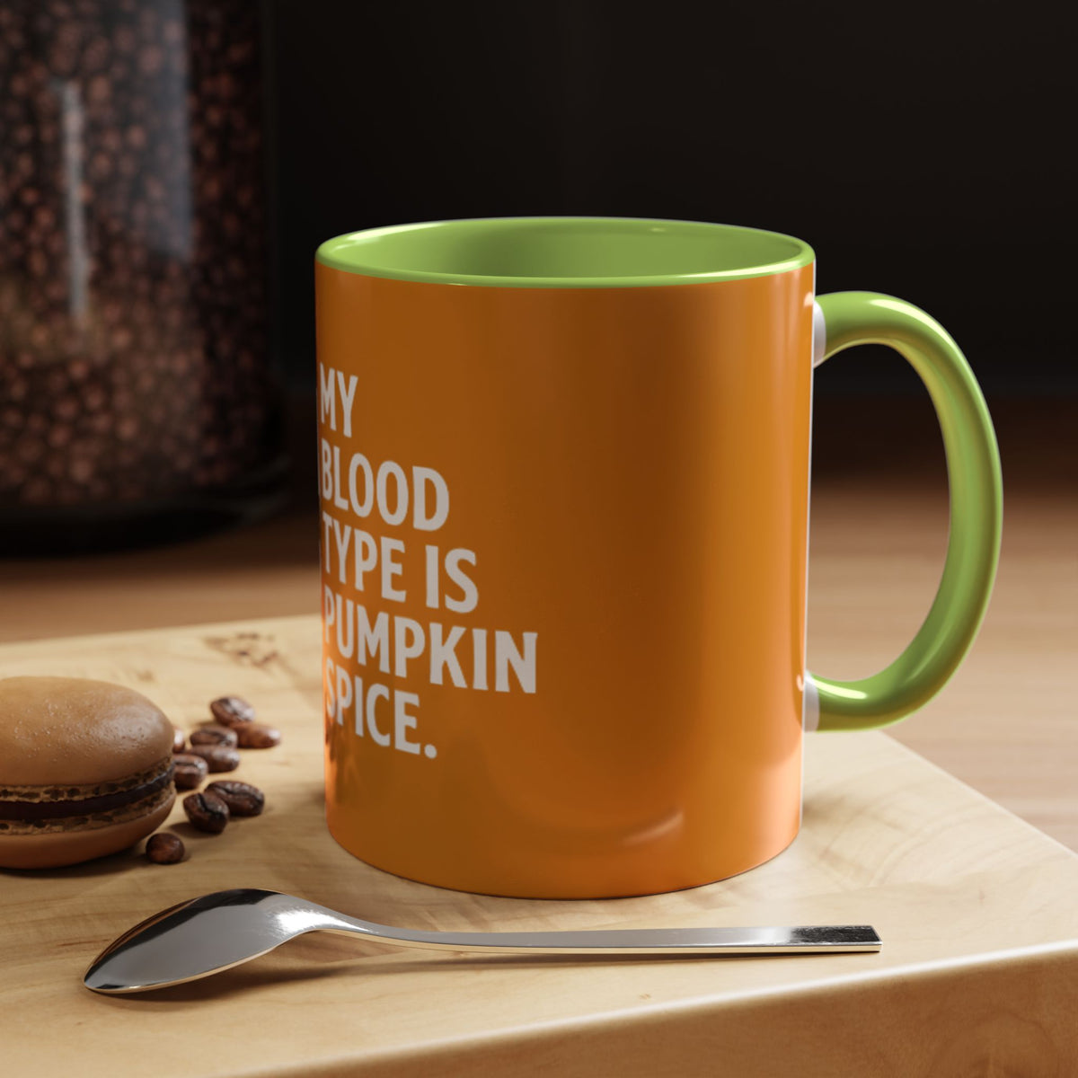 Pumpkin Spice Skull Coffee Mug — “My Blood Type Is Pumpkin Spice” Accent Mug