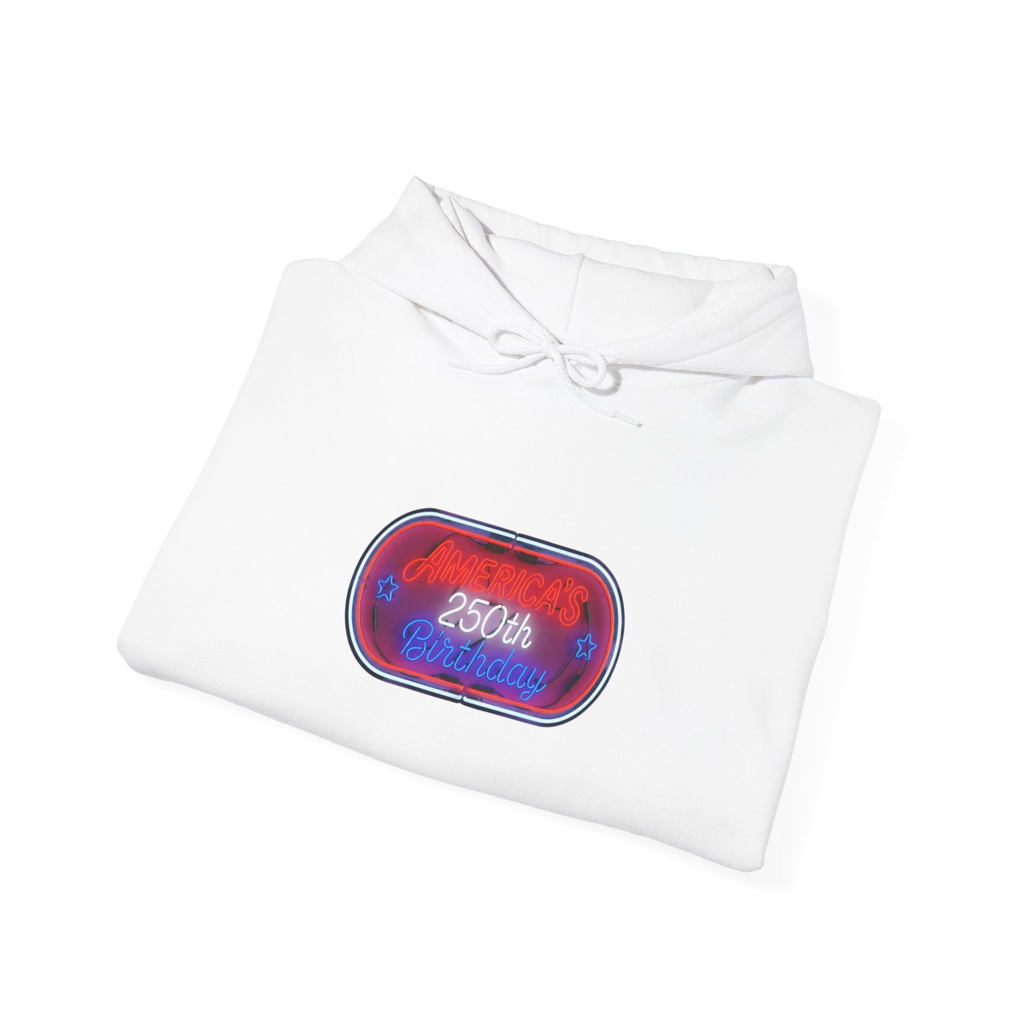 USA 250th Birthday Capsule Hoodie — Retro Red & Blue Neon Commemorative Design