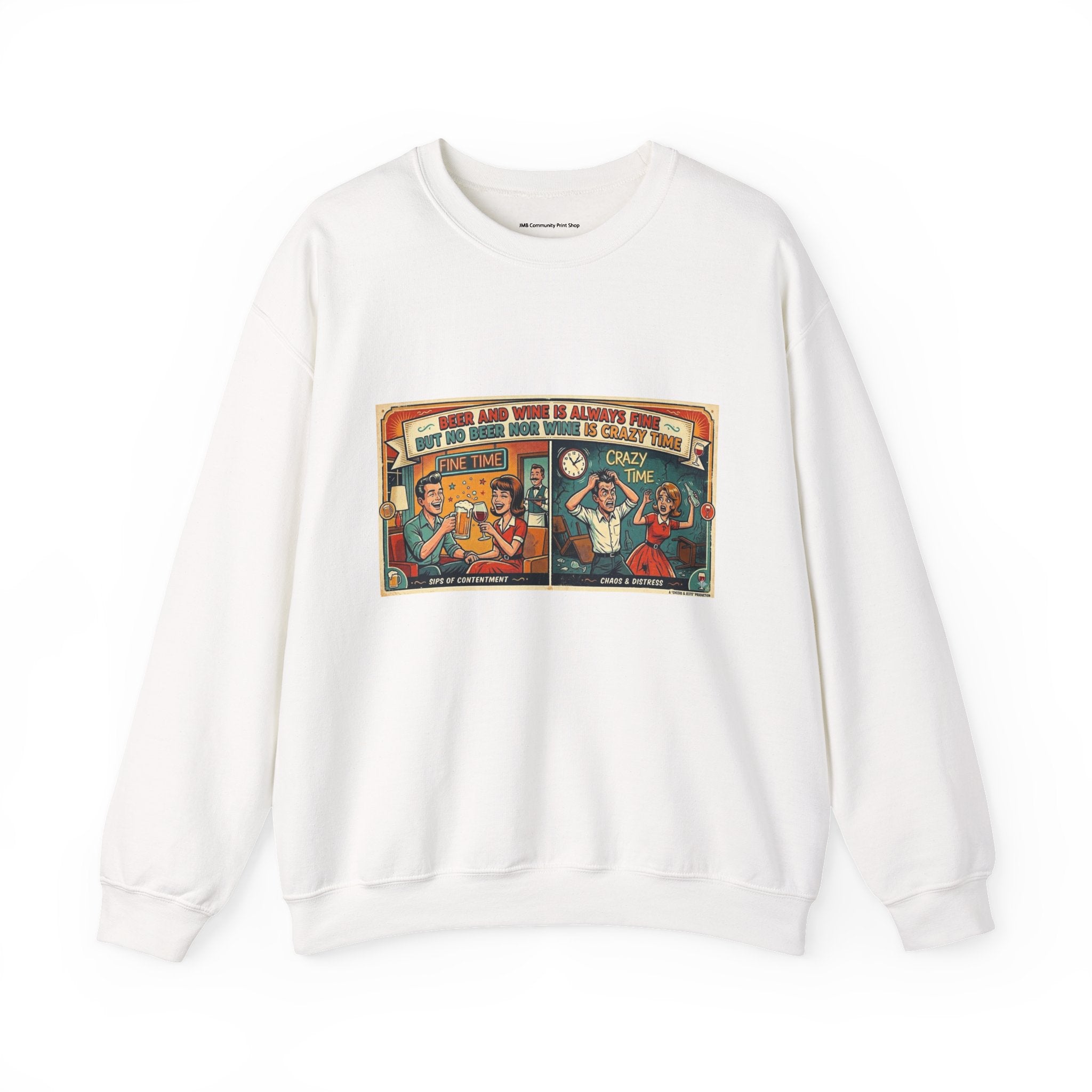 Retro Comic Beer and Wine Crewneck Sweatshirt — Vintage Arcade Pop Art Graphic
