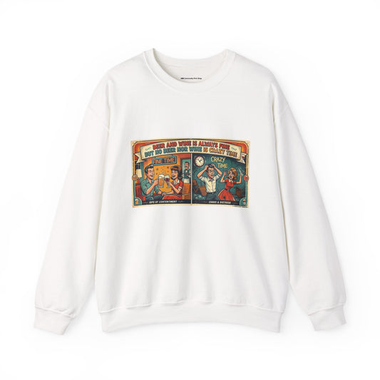 Retro Comic Beer and Wine Crewneck Sweatshirt — Vintage Arcade Pop Art Graphic
