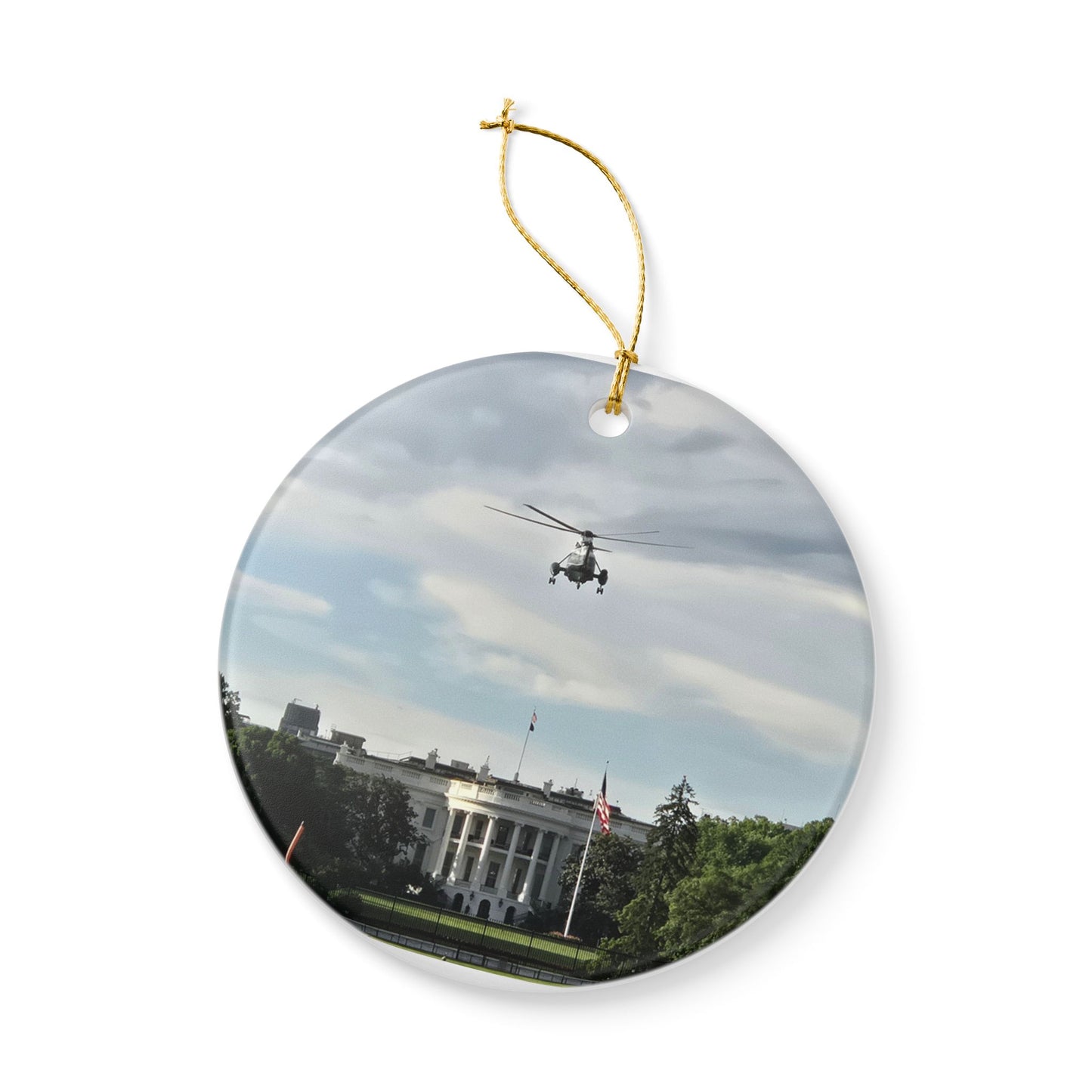 White House & Marine One Ceramic Ornament — Presidential Helicopter Keepsake