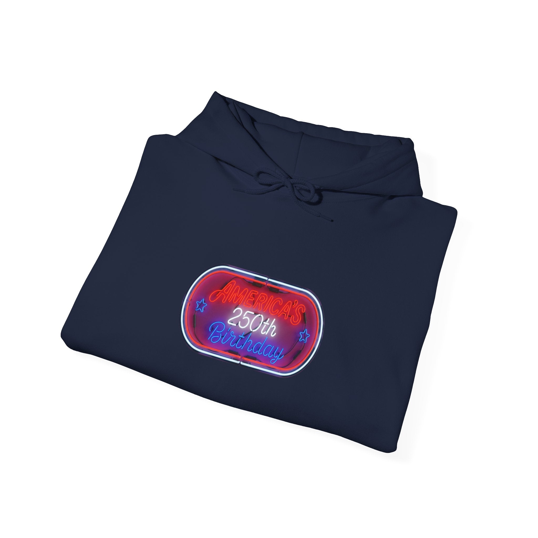 USA 250th Birthday Capsule Hoodie — Retro Red & Blue Neon Commemorative Design