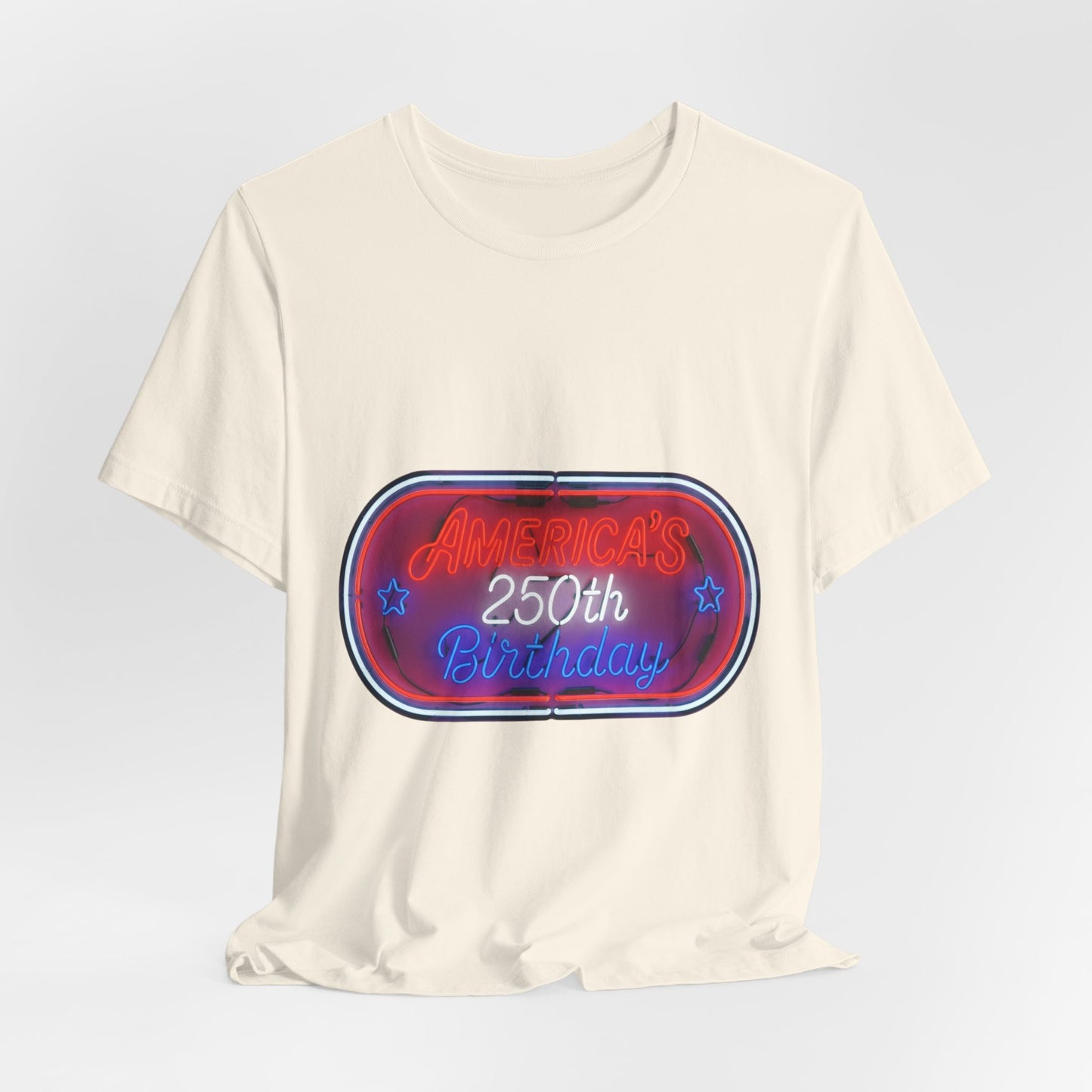 250th Birthday Neon Sign Tee — Retro Birthday Graphic T-Shirt