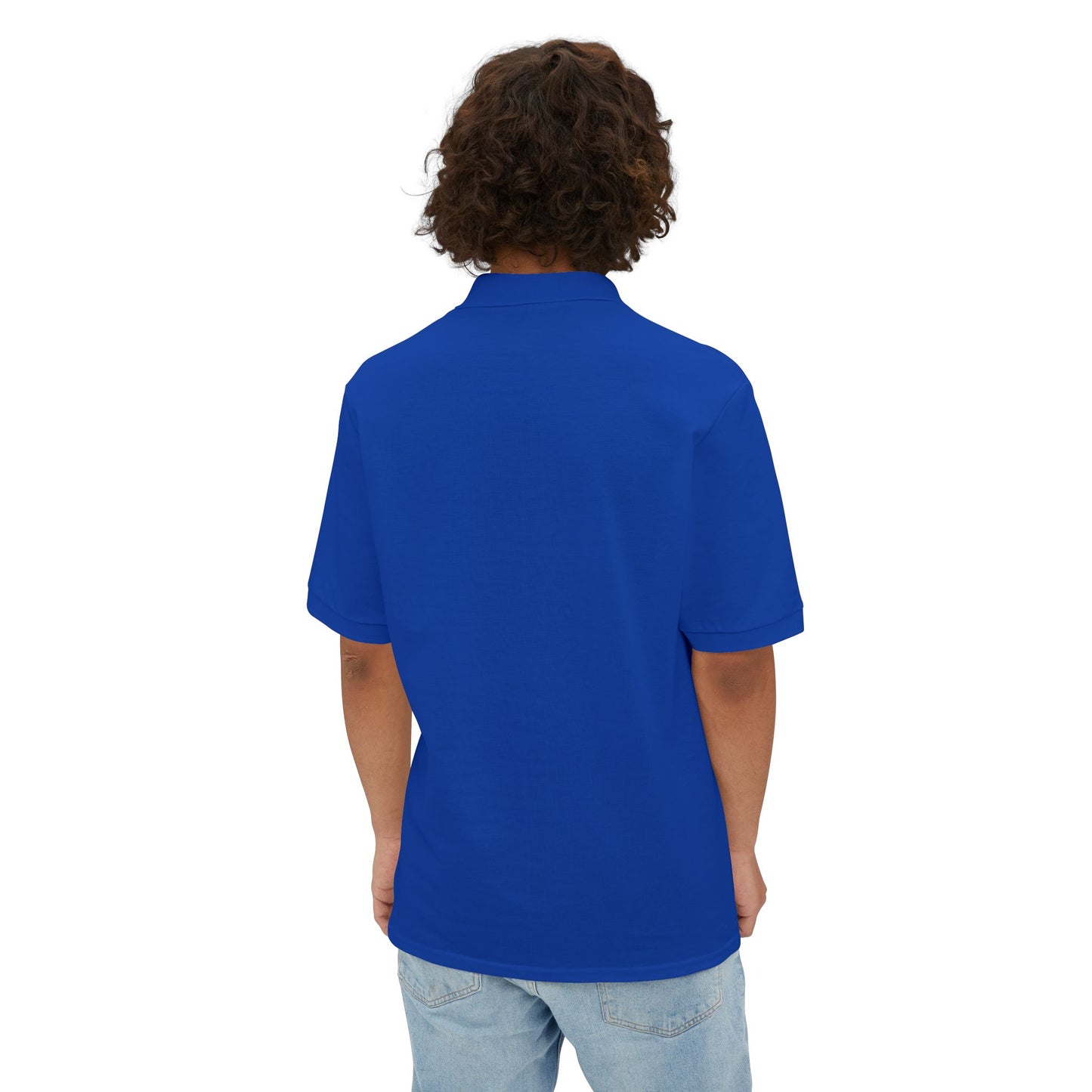 Classic Embroidered Logo Polo with JMB Community Print Shop Logo — Men's White Piqué Polo