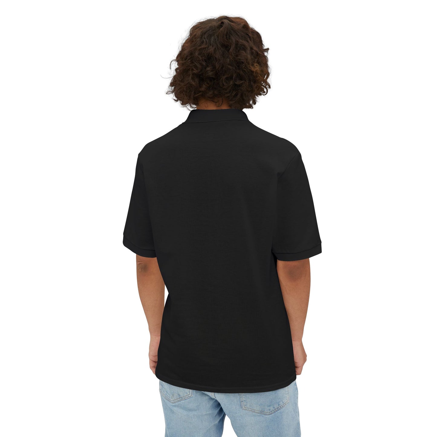 Classic Embroidered Logo Polo with JMB Community Print Shop Logo — Men's White Piqué Polo