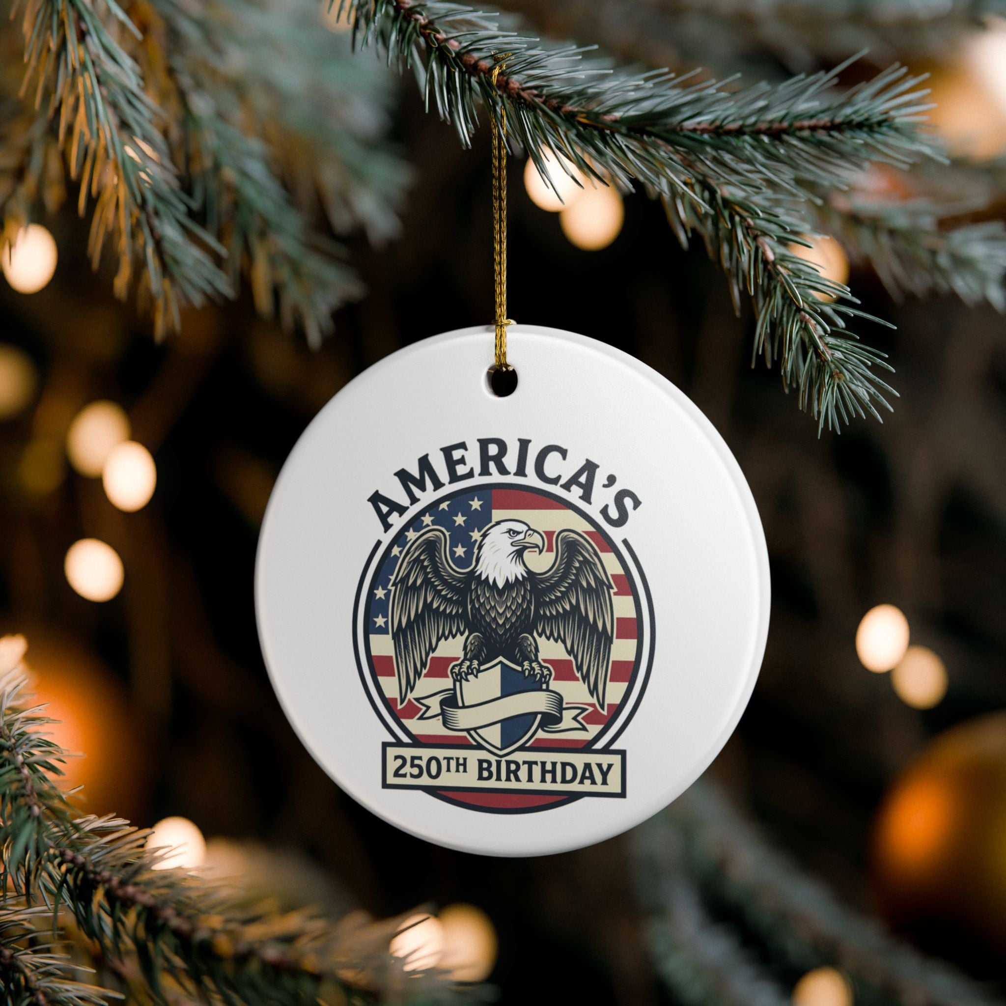 America's 250th Birthday Ceramic Ornament — Patriotic Eagle Holiday Decoration