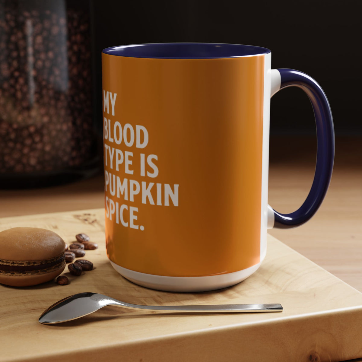 Pumpkin Spice Skull Coffee Mug — “My Blood Type Is Pumpkin Spice” Accent Mug