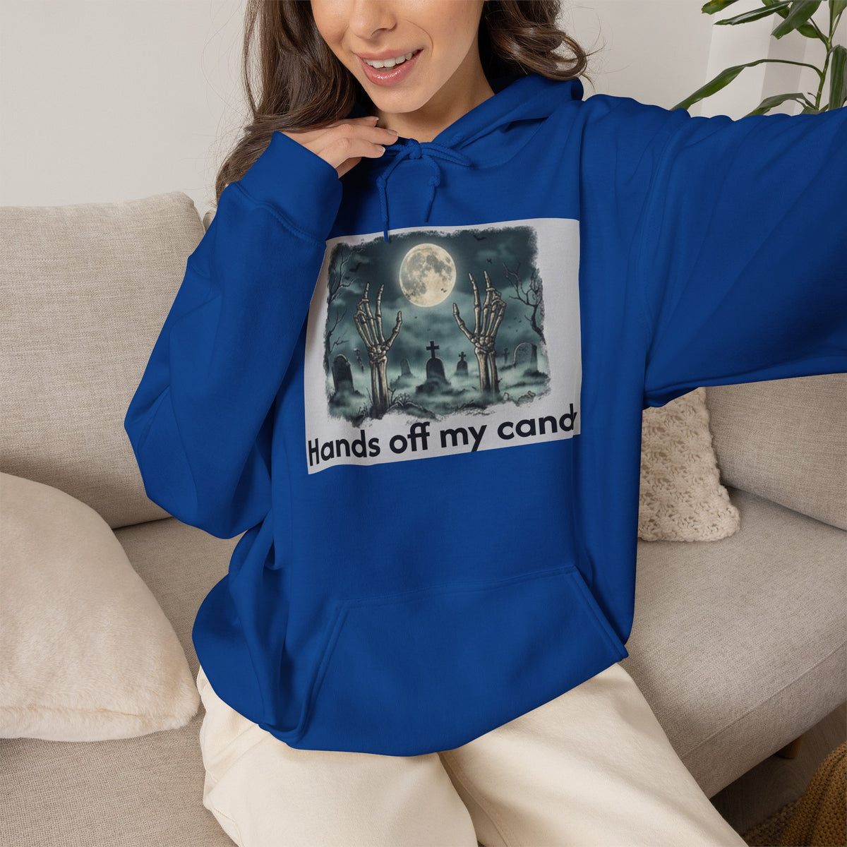 Hoodie — 'Hands Off My Candy' Halloween Moonlit Graveyard Graphic