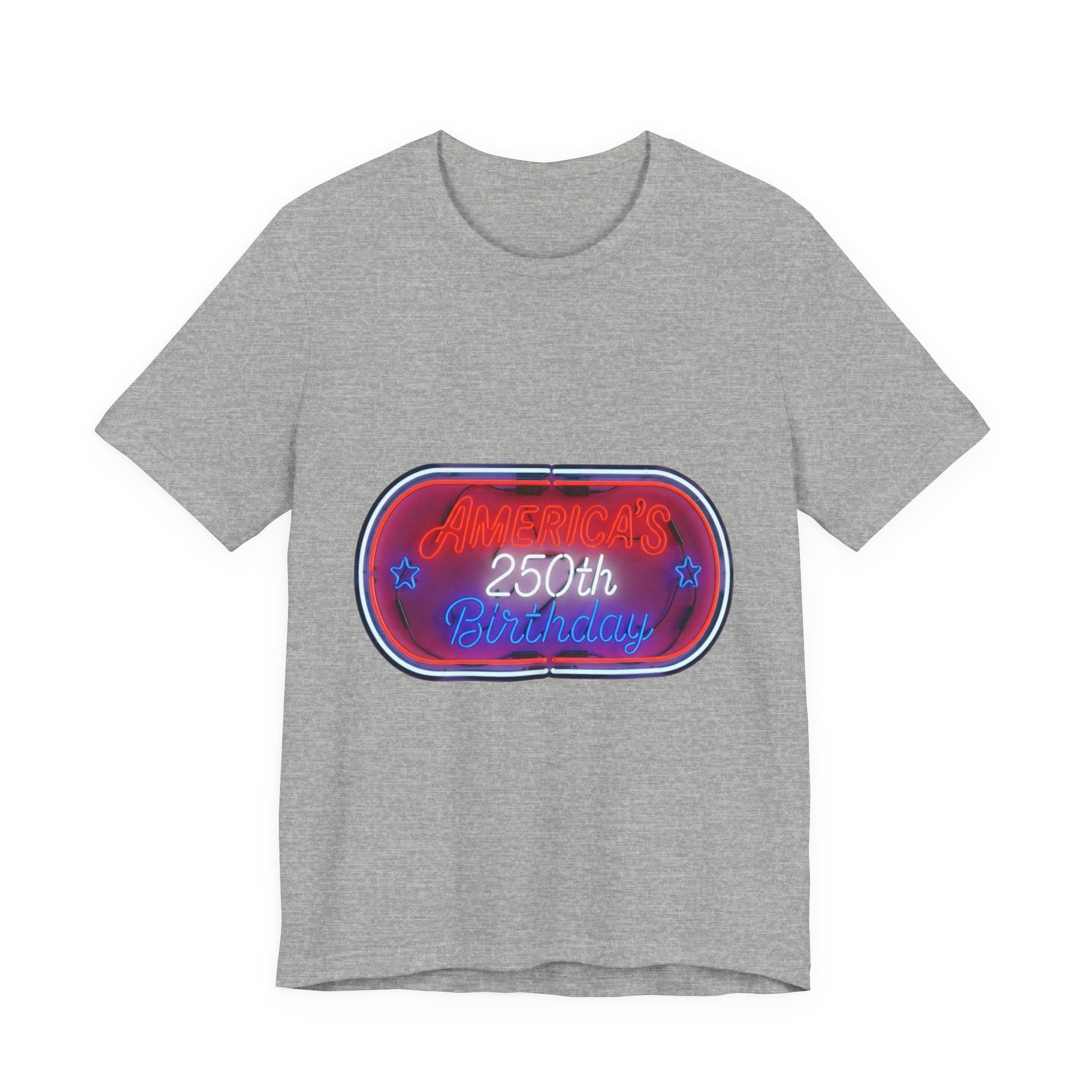 250th Birthday Neon Sign Tee — Retro Birthday Graphic T-Shirt