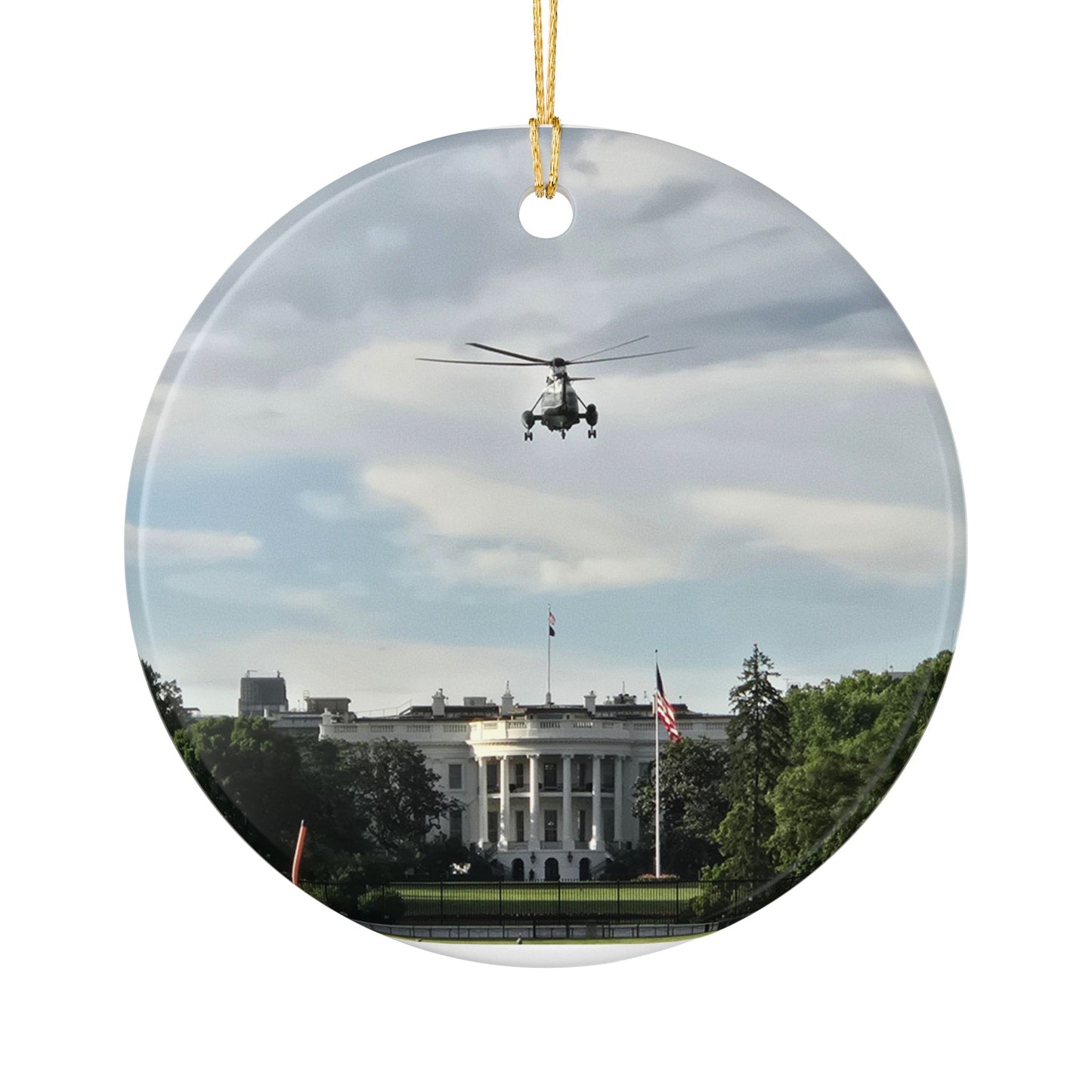 White House & Marine One Ceramic Ornament — Presidential Helicopter Keepsake