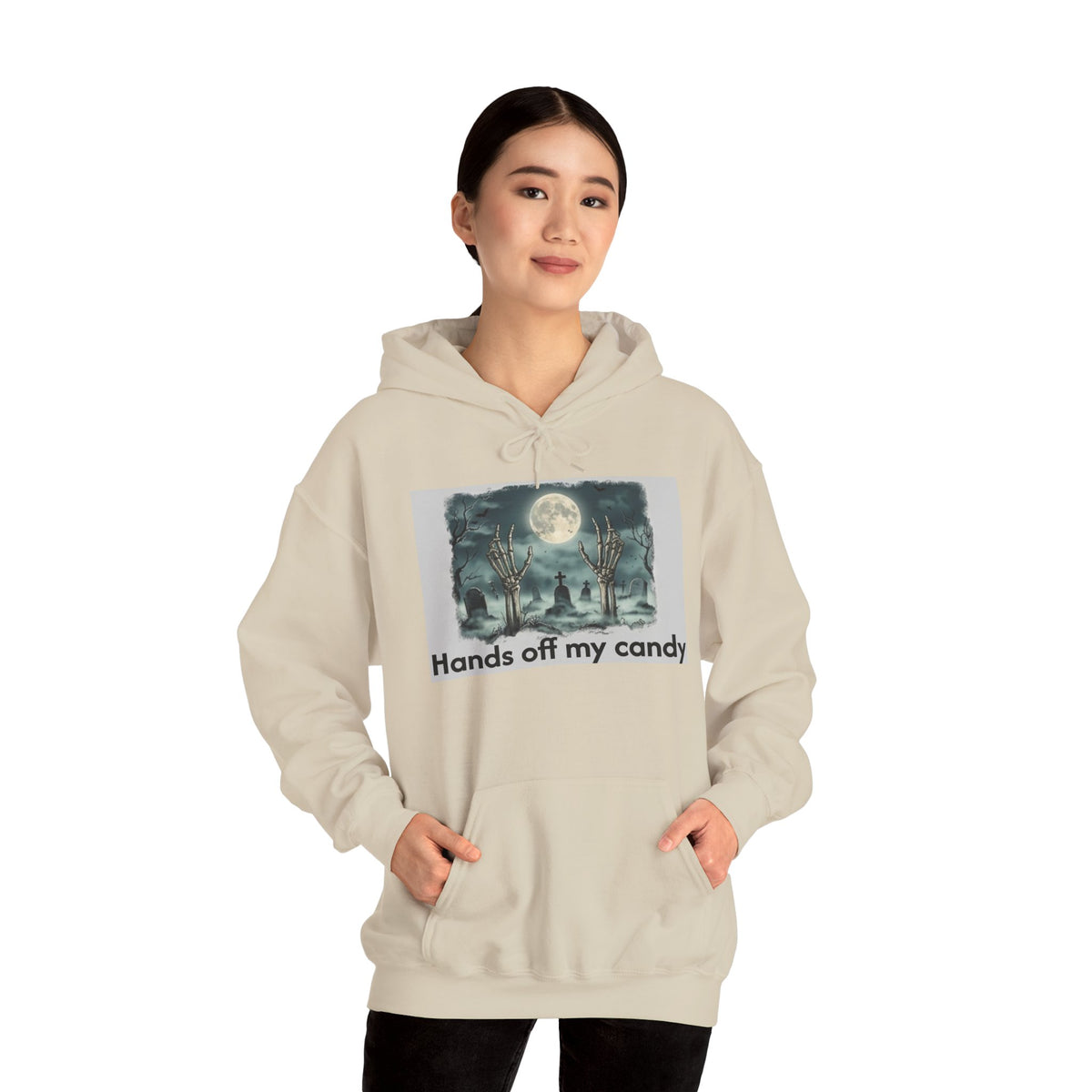 Hoodie — 'Hands Off My Candy' Halloween Moonlit Graveyard Graphic
