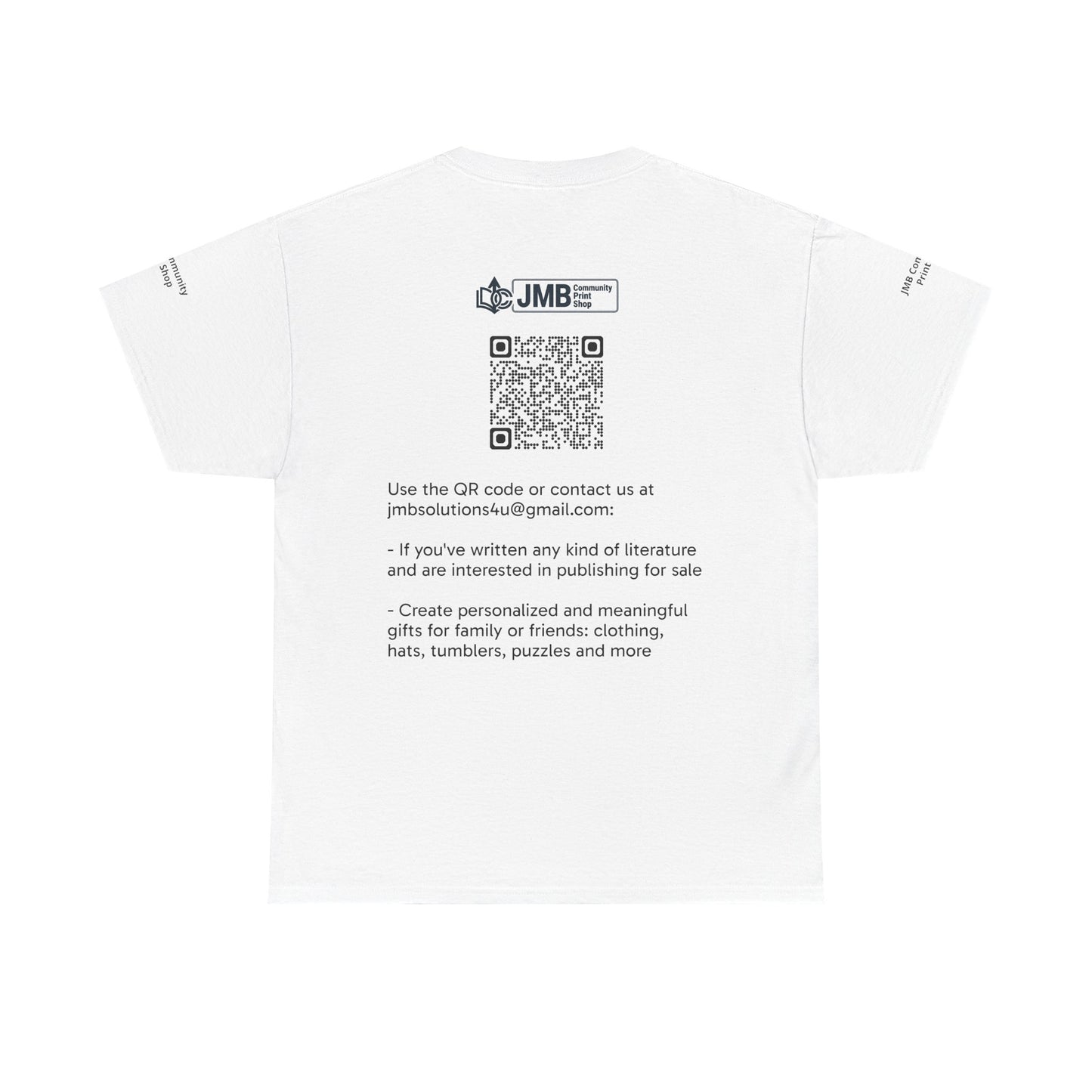 JMB Community Print Shop Logo Tee — Personalized Print & New Authors Promotional T‑Shirt