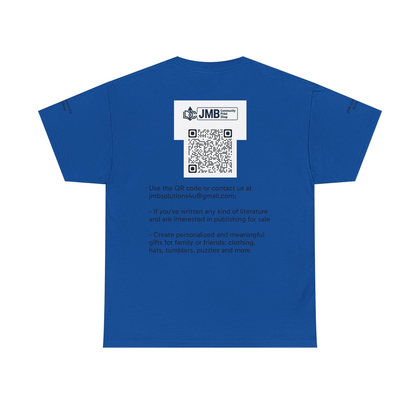 JMB Community Print Shop Logo Tee — Personalized Print & New Authors Promotional T‑Shirt