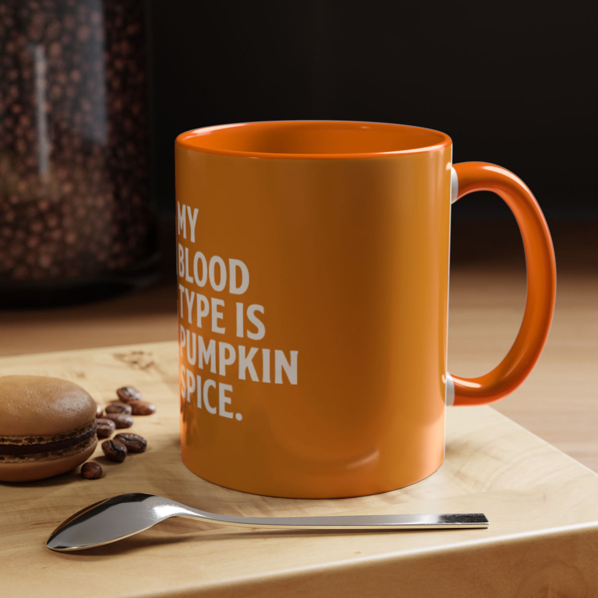 Pumpkin Spice Skull Coffee Mug — “My Blood Type Is Pumpkin Spice” Accent Mug