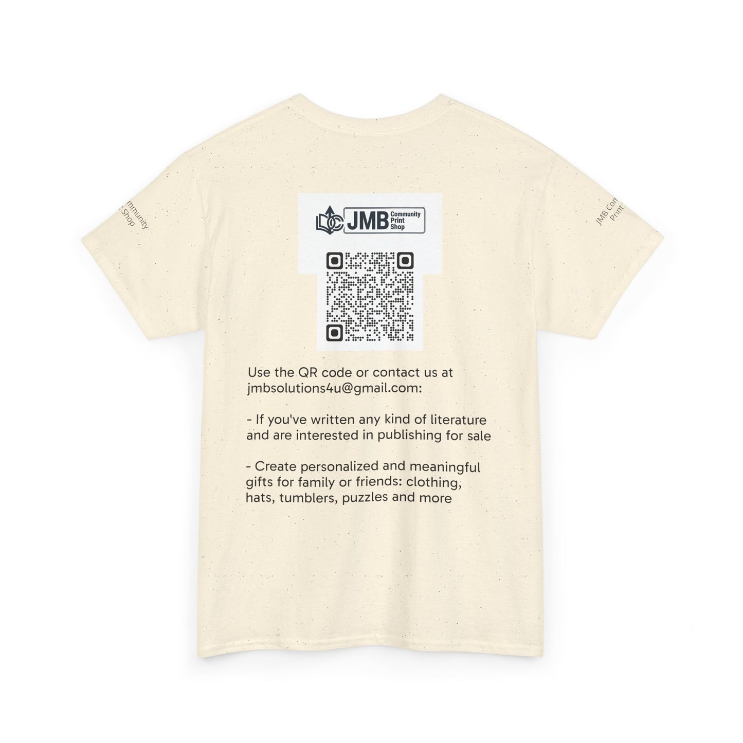 JMB Community Print Shop Logo Tee — Personalized Print & New Authors Promotional T‑Shirt