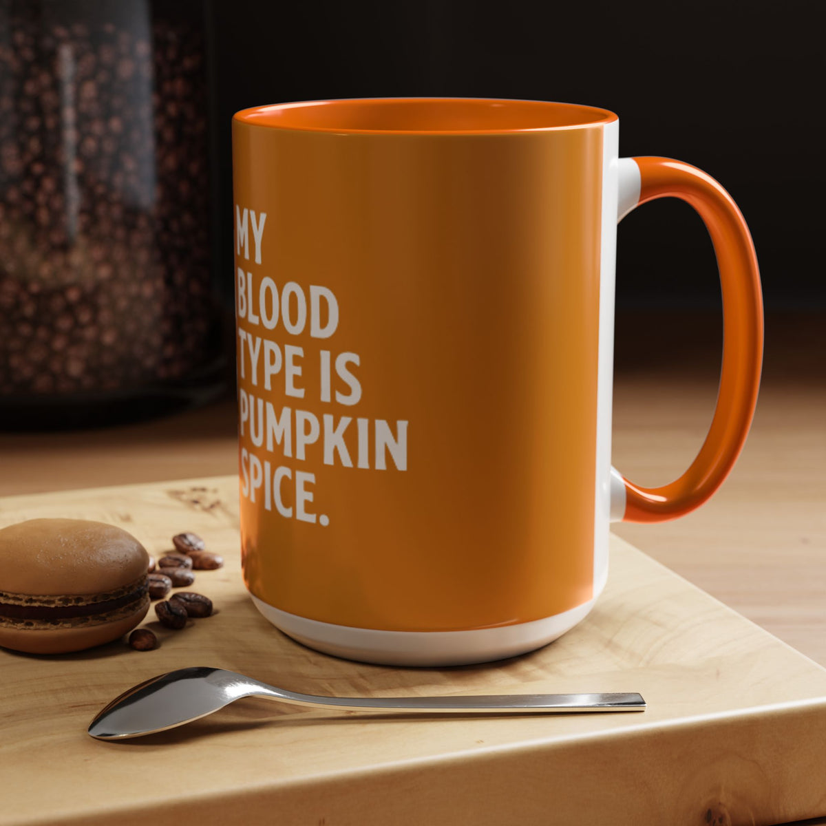 Pumpkin Spice Skull Coffee Mug — “My Blood Type Is Pumpkin Spice” Accent Mug