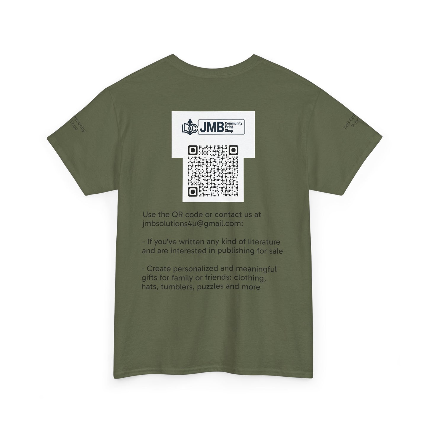 JMB Community Print Shop Logo Tee — Personalized Print & New Authors Promotional T‑Shirt