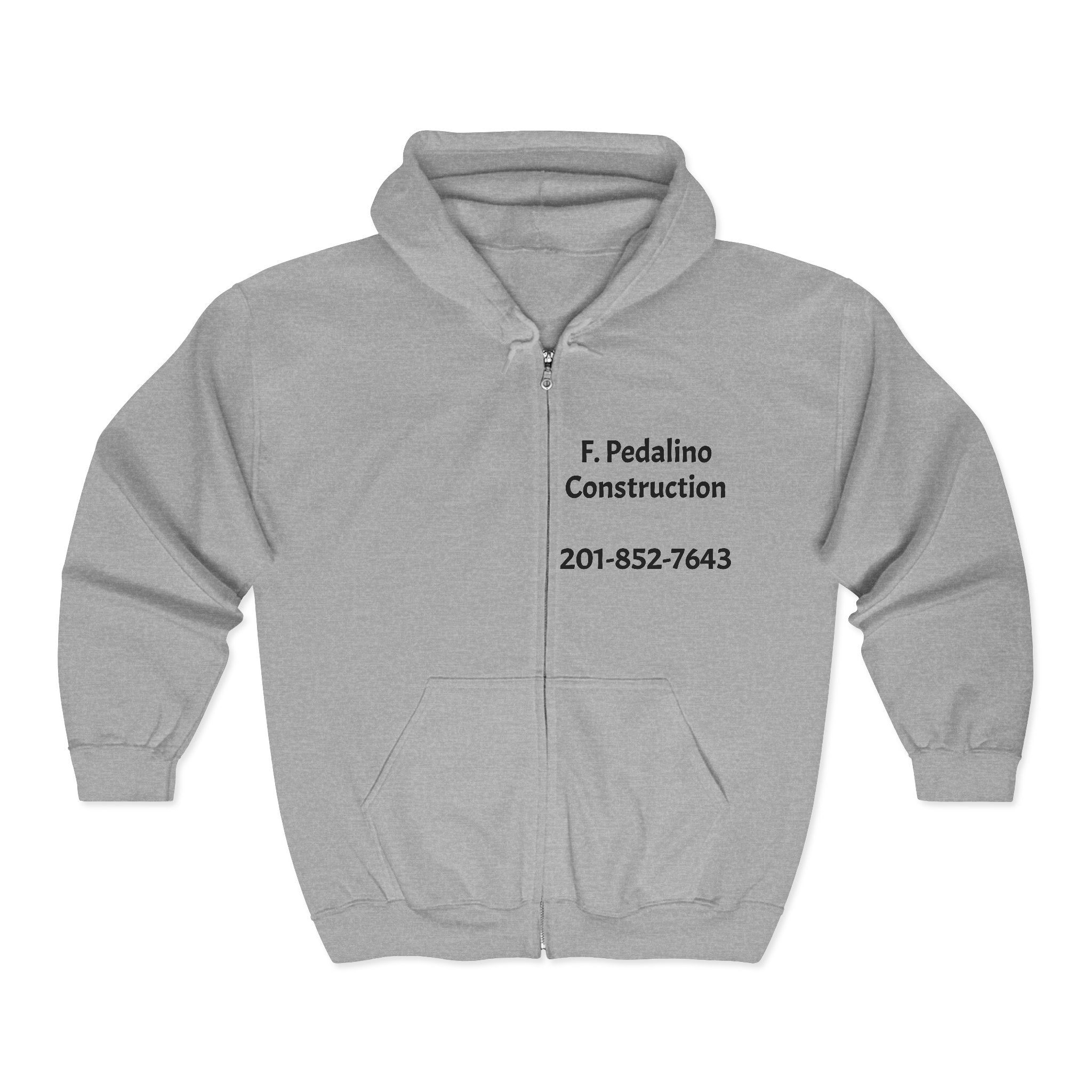 Construction Company Zip Hoodie — F. Pedalino Construction Logo & Phone