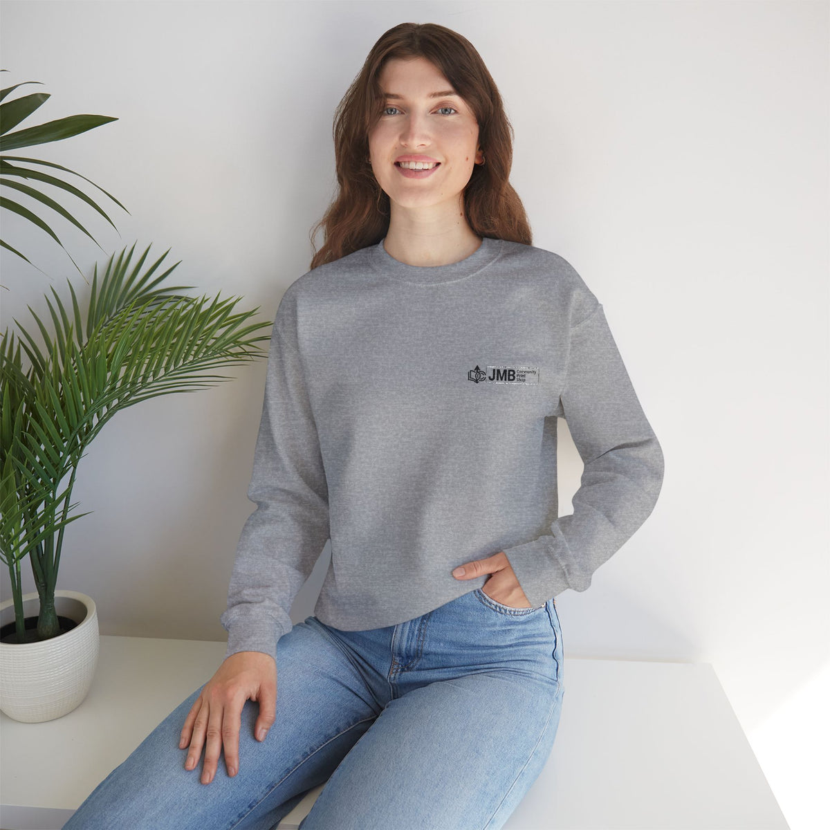 JMB Community Print Shop Embroidered Crewneck Sweatshirt — Logo Chest Design