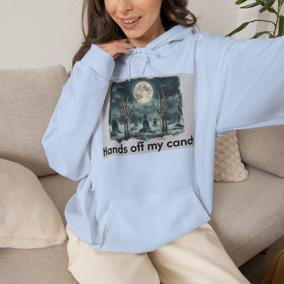 Hoodie — 'Hands Off My Candy' Halloween Moonlit Graveyard Graphic