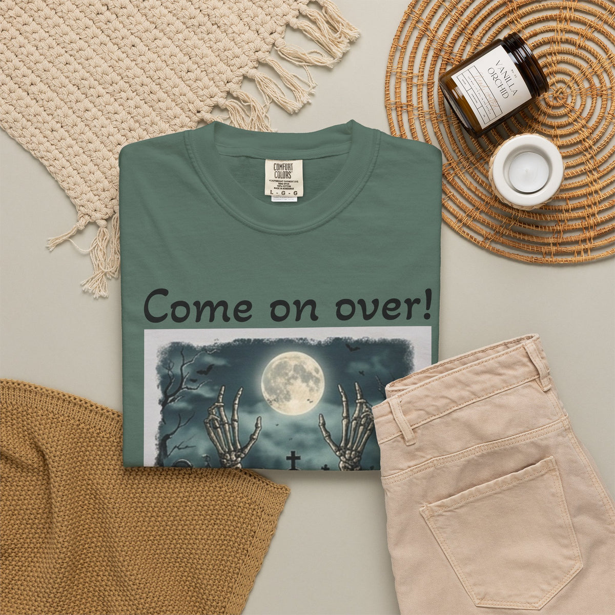 Come On Over! Funny Halloween T-Shirt — “My friends are dying to eat you, I mean, meet you.”