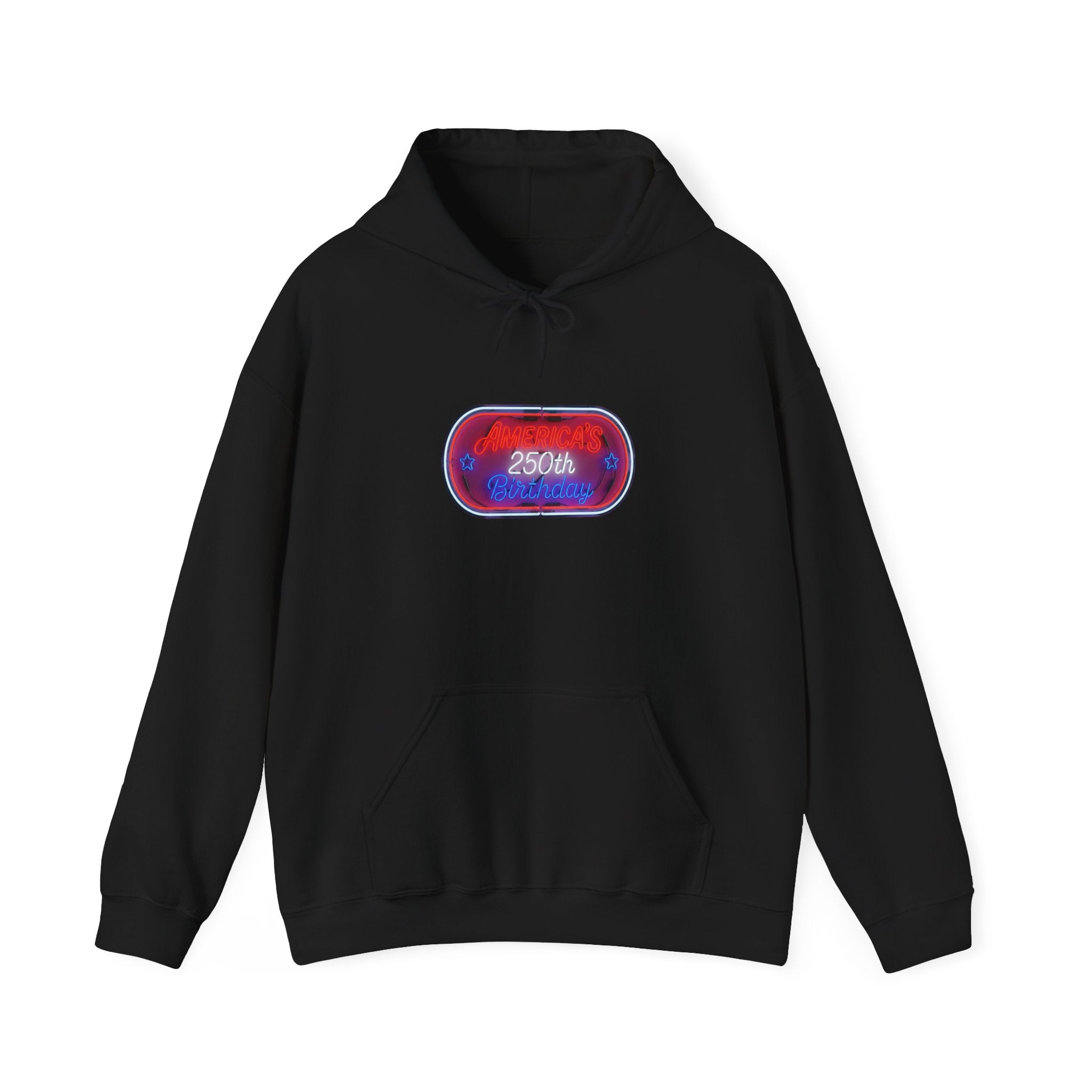 USA 250th Birthday Capsule Hoodie — Retro Red & Blue Neon Commemorative Design
