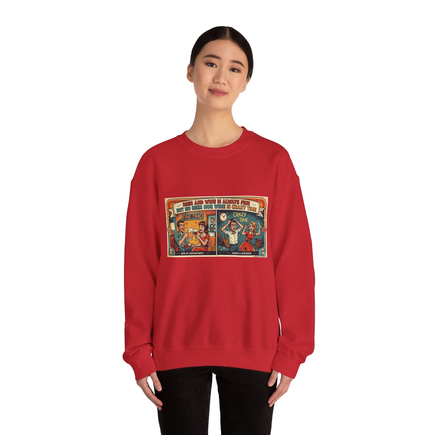 Retro Comic Beer and Wine Crewneck Sweatshirt — Vintage Arcade Pop Art Graphic