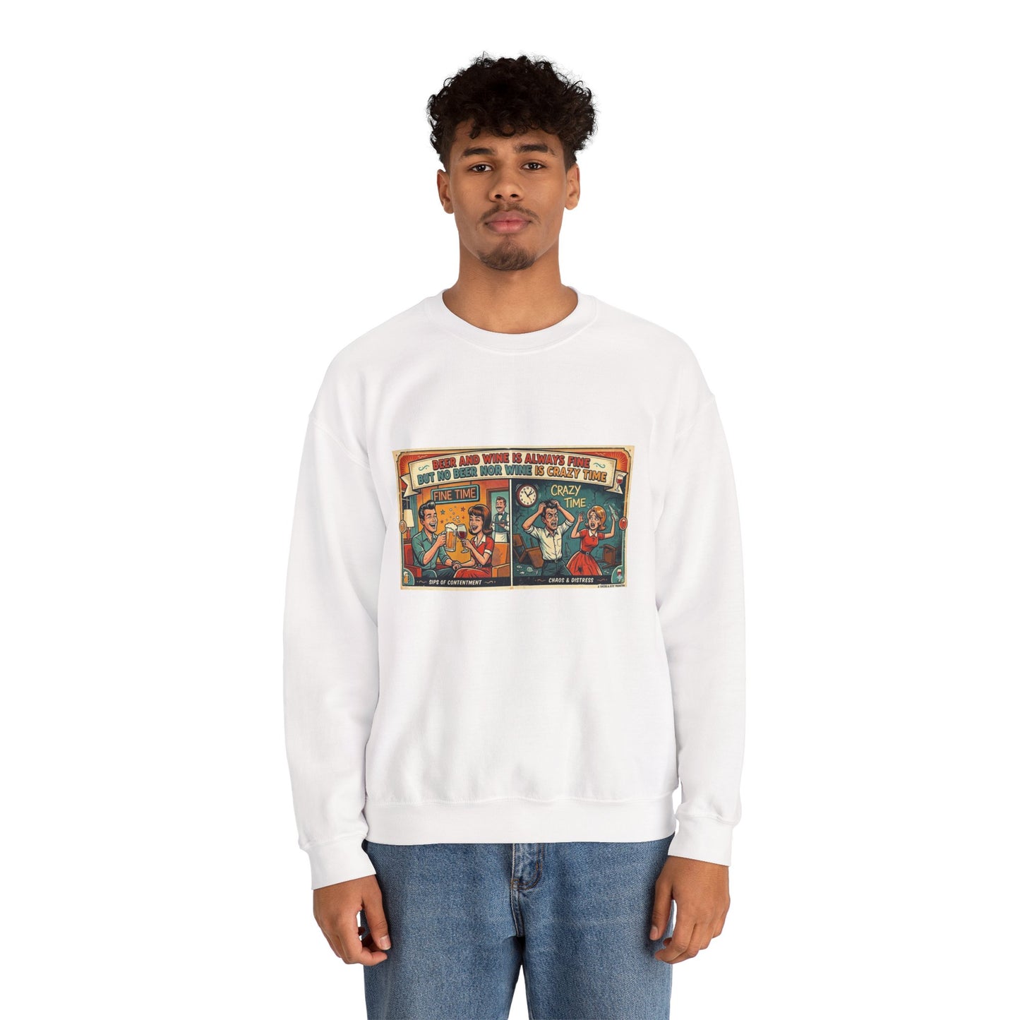 Retro Comic Beer and Wine Crewneck Sweatshirt — Vintage Arcade Pop Art Graphic