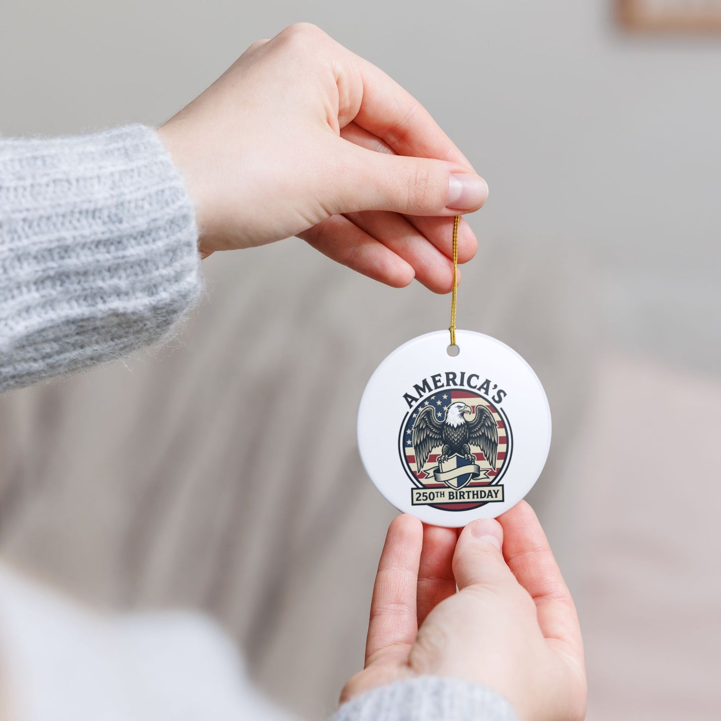 America's 250th Birthday Ceramic Ornament — Patriotic Eagle Holiday Decoration