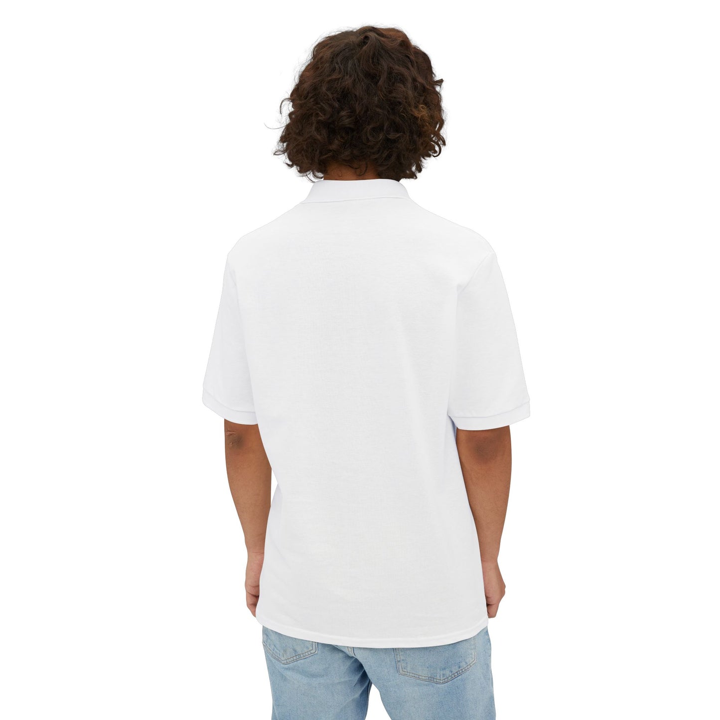 Classic Embroidered Logo Polo with JMB Community Print Shop Logo — Men's White Piqué Polo