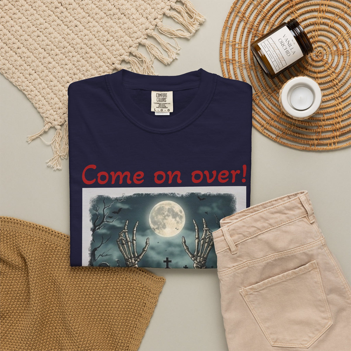 Come On Over! Funny Halloween T-Shirt — “My friends are dying to eat you, I mean, meet you.”
