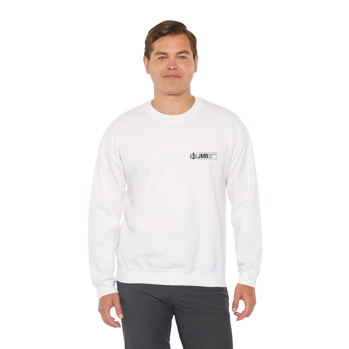 JMB Community Print Shop Embroidered Crewneck Sweatshirt — Logo Chest Design