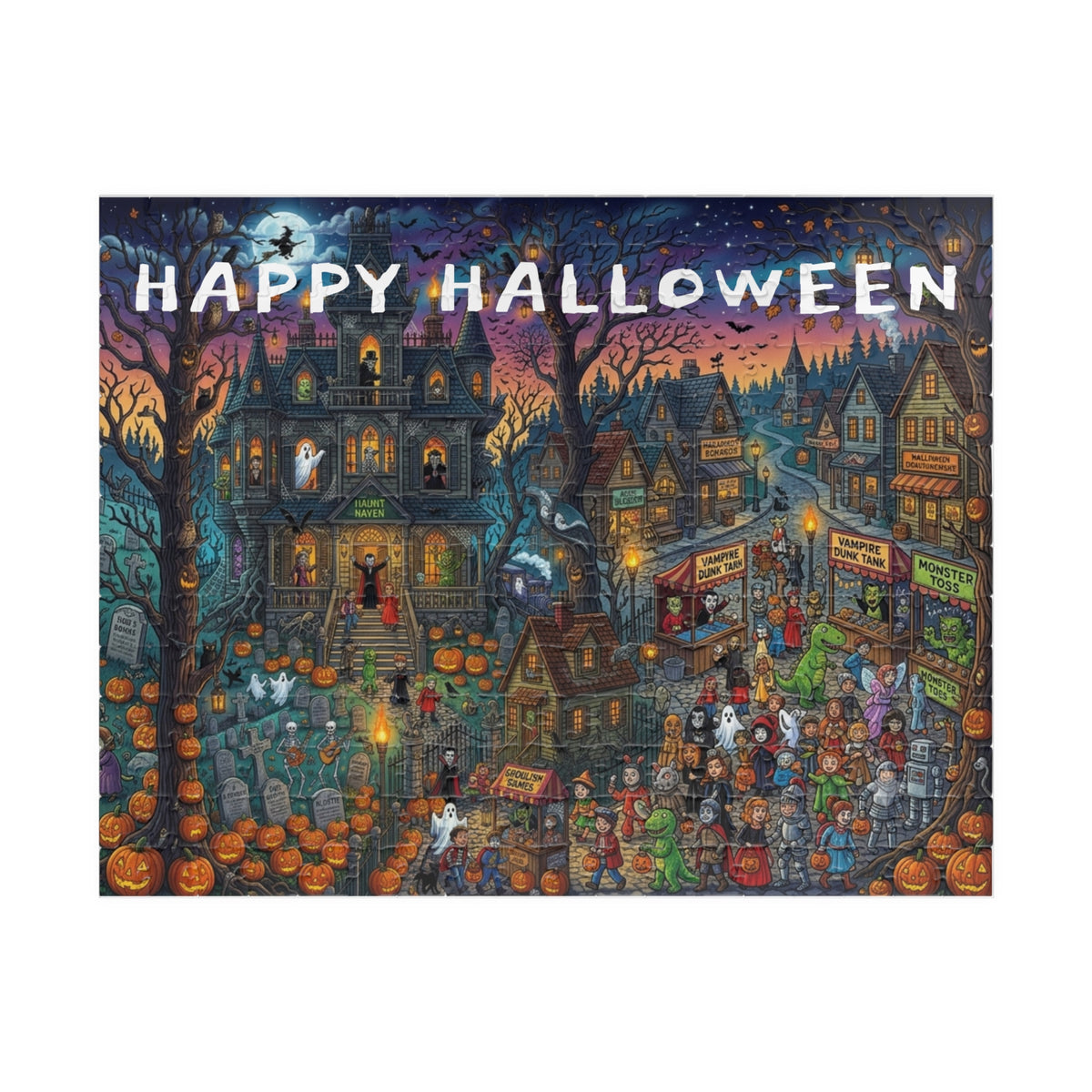 Happy Halloween Haunted House Puzzle – Spooky Pumpkin Patch Jigsaw (110–1014 pcs)