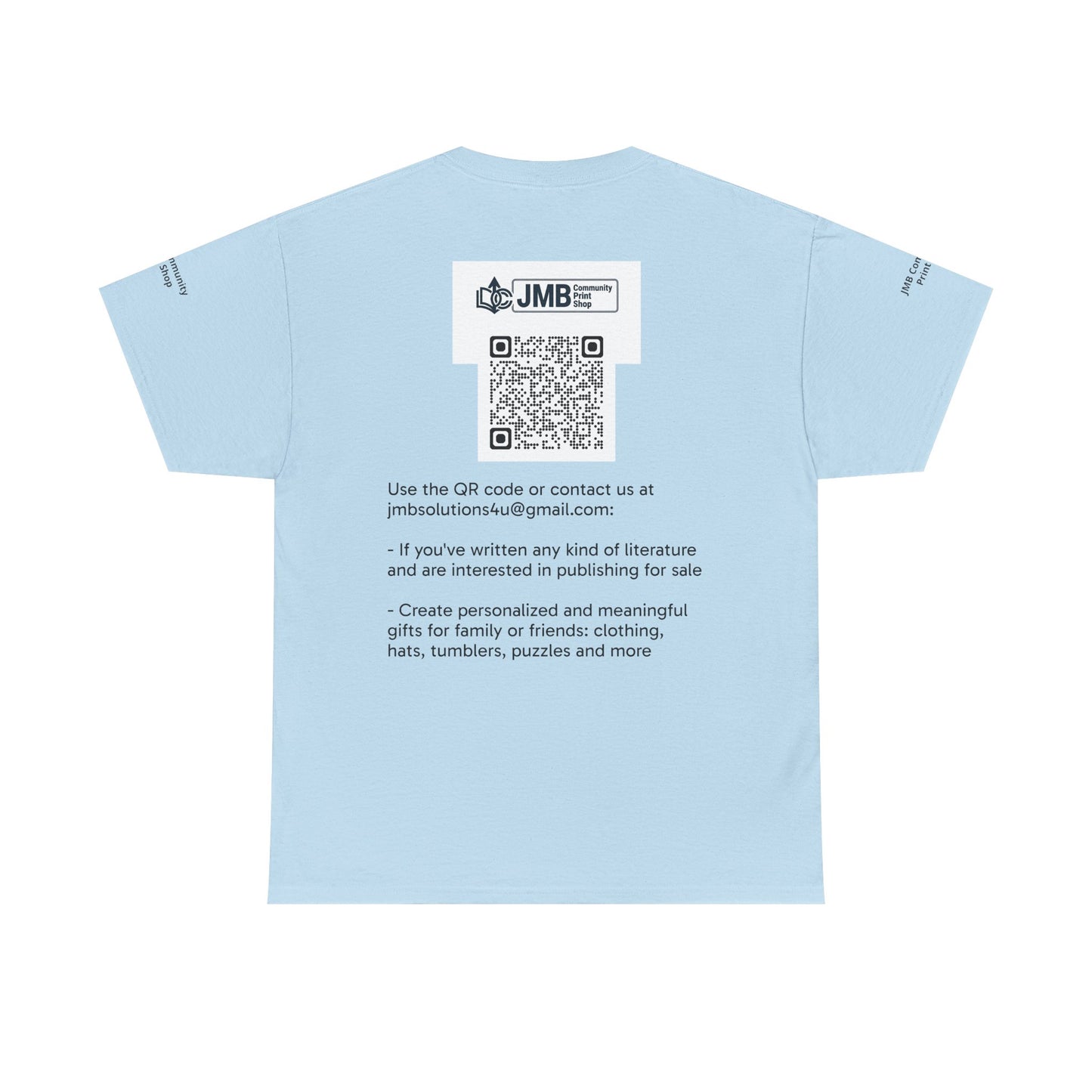 JMB Community Print Shop Logo Tee — Personalized Print & New Authors Promotional T‑Shirt