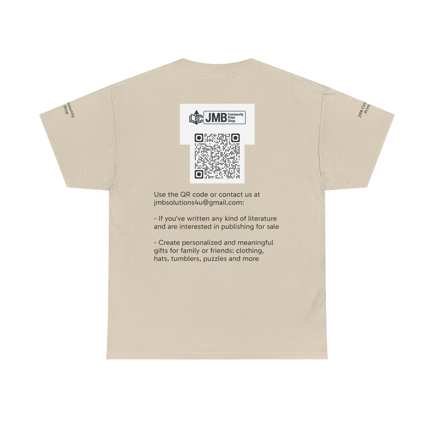 JMB Community Print Shop Logo Tee — Personalized Print & New Authors Promotional T‑Shirt