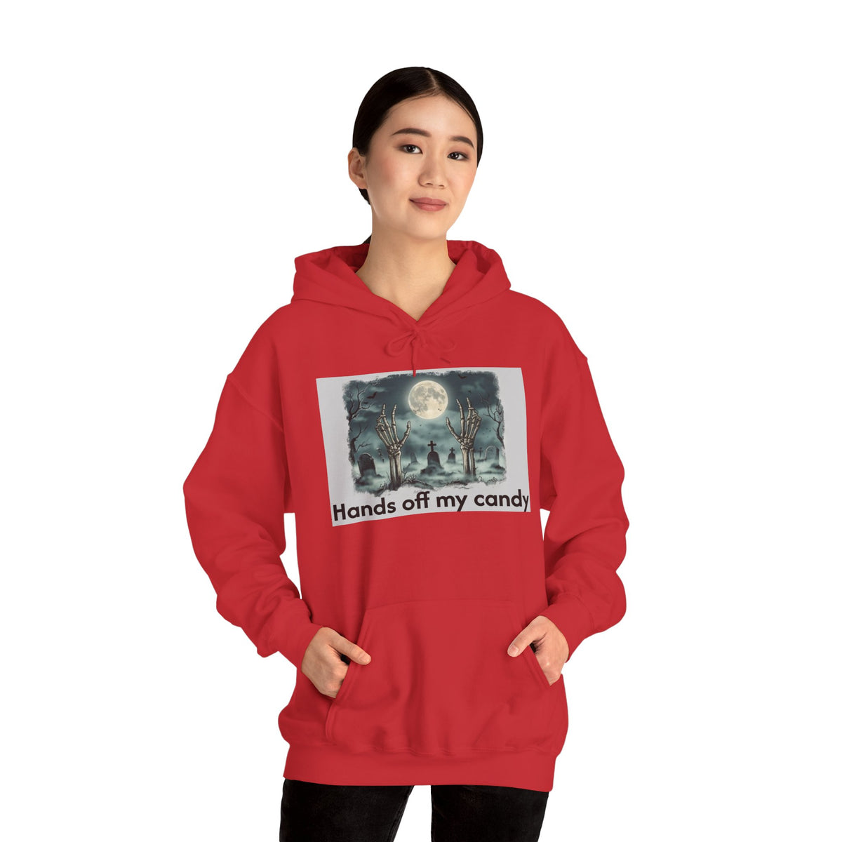 Hoodie — 'Hands Off My Candy' Halloween Moonlit Graveyard Graphic