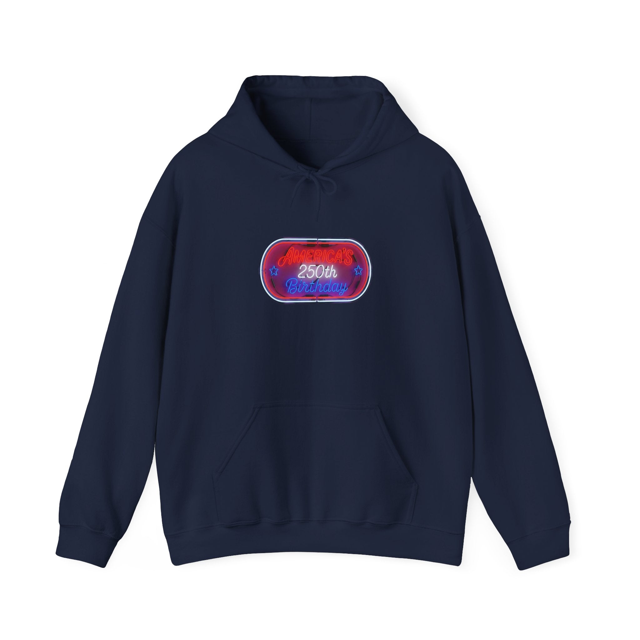 USA 250th Birthday Capsule Hoodie — Retro Red & Blue Neon Commemorative Design