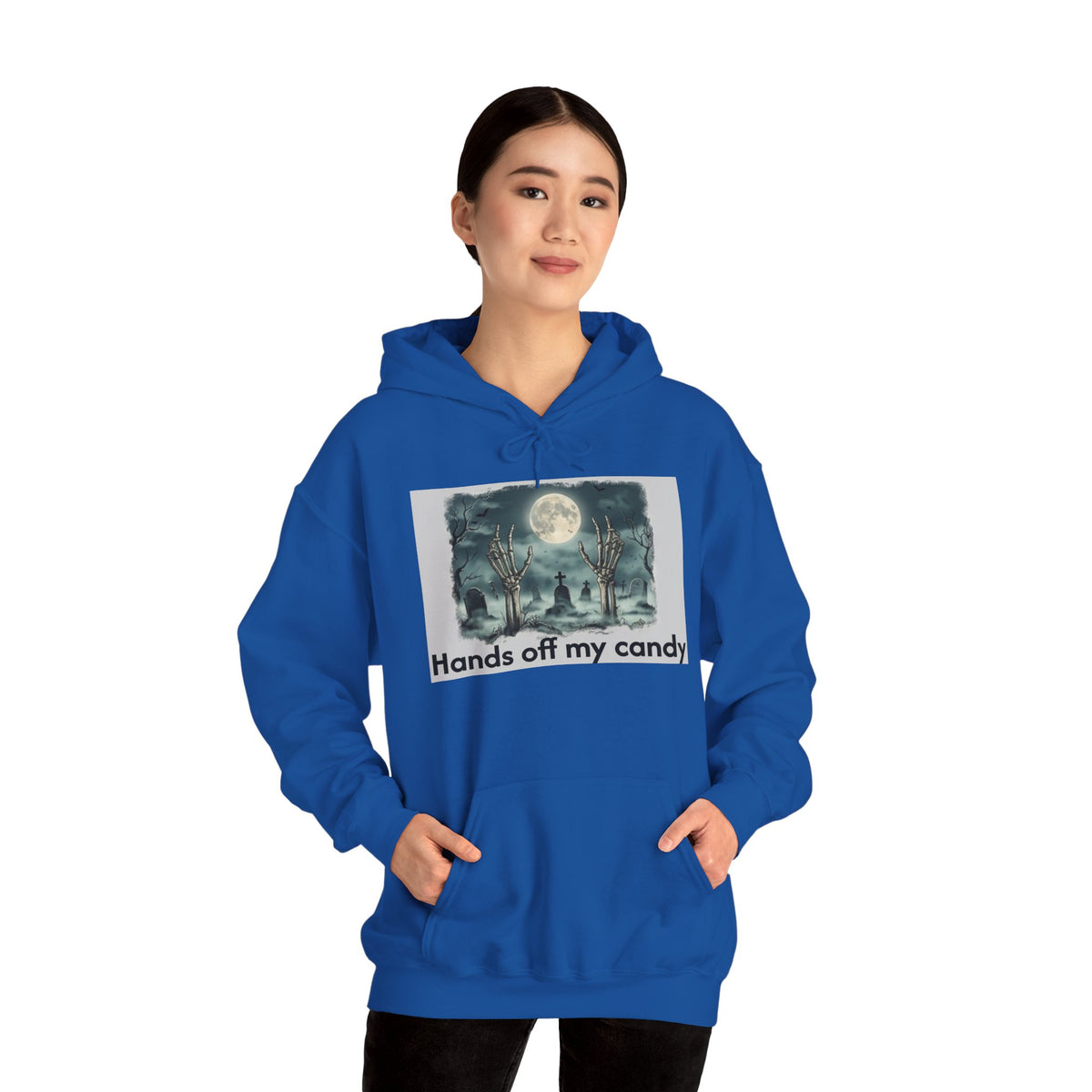 Hoodie — 'Hands Off My Candy' Halloween Moonlit Graveyard Graphic