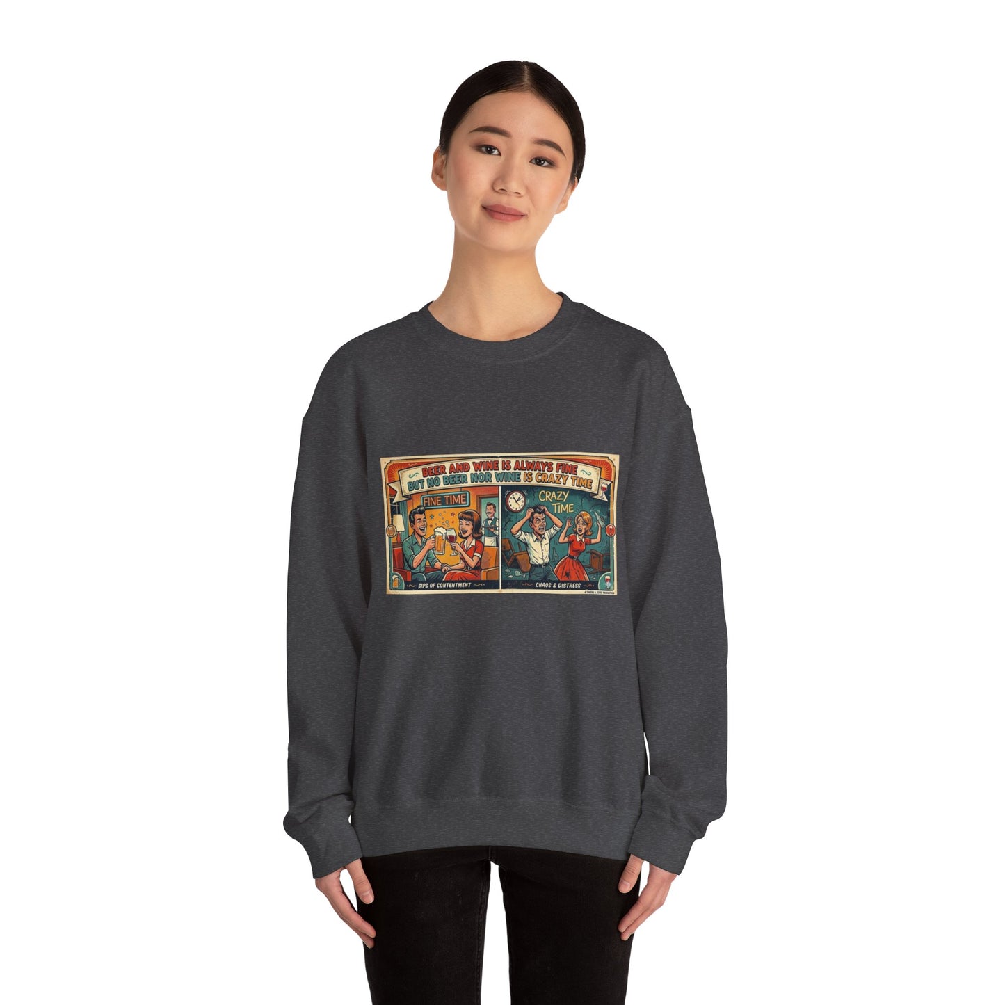 Retro Comic Beer and Wine Crewneck Sweatshirt — Vintage Arcade Pop Art Graphic