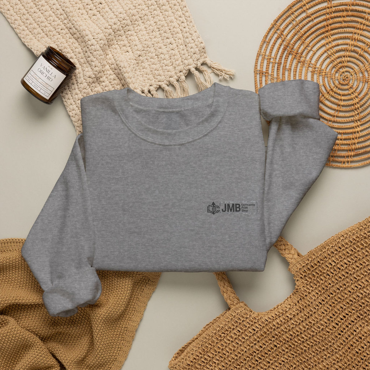 JMB Community Print Shop Embroidered Crewneck Sweatshirt — Logo Chest Design