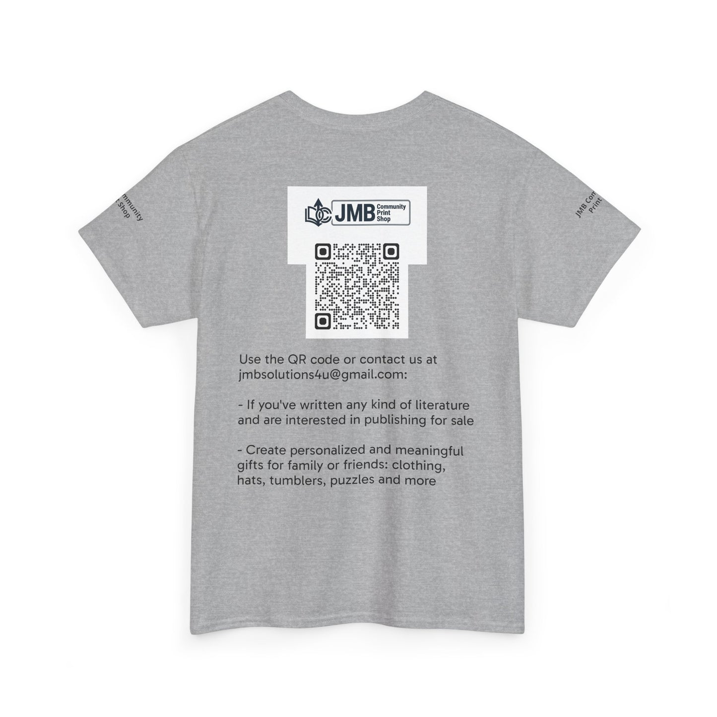 JMB Community Print Shop Logo Tee — Personalized Print & New Authors Promotional T‑Shirt