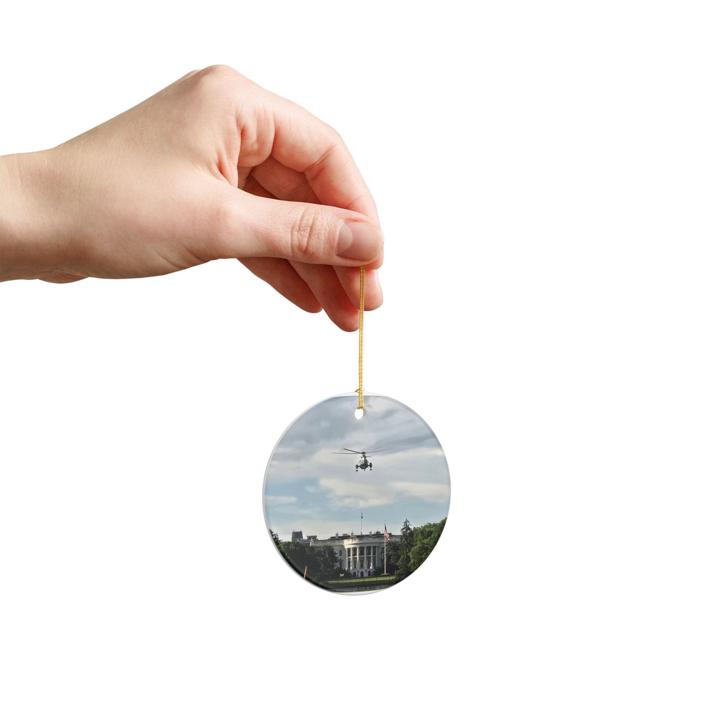 White House & Marine One Ceramic Ornament — Presidential Helicopter Keepsake
