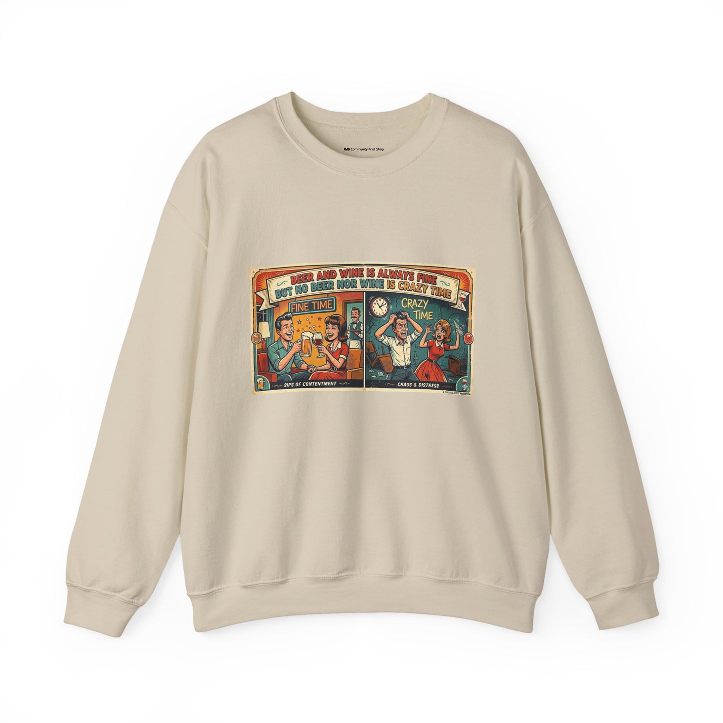 Retro Comic Beer and Wine Crewneck Sweatshirt — Vintage Arcade Pop Art Graphic