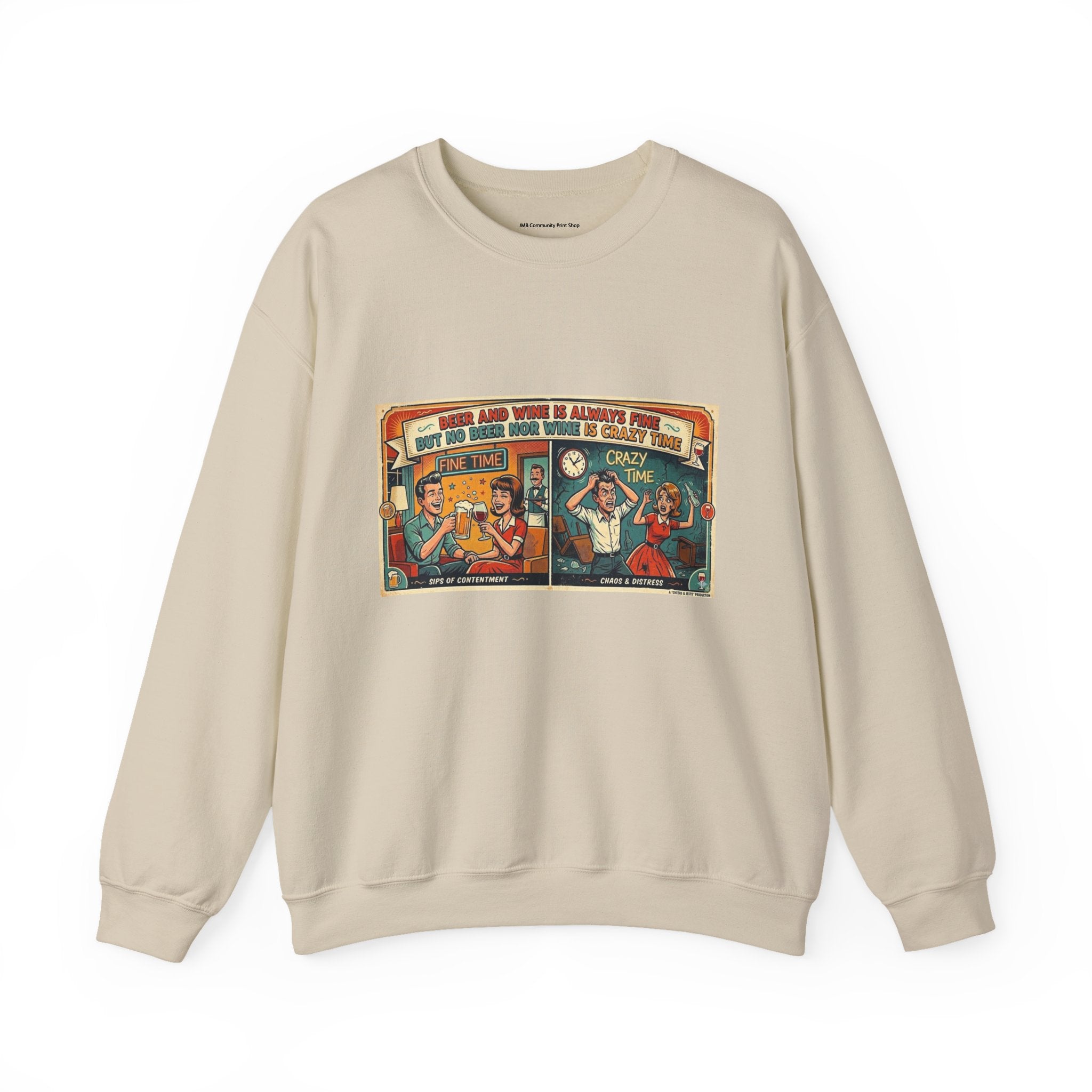 Retro Comic Beer and Wine Crewneck Sweatshirt — Vintage Arcade Pop Art Graphic